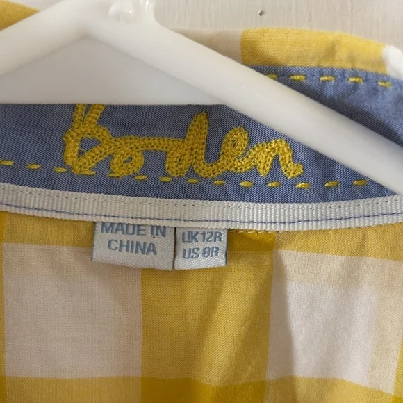 Boden  bright yellow white gingham fitted sleeveless blouse shirt Size 8 - Picture 5 of 7